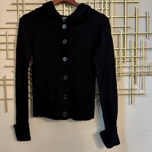 Dots Black Hooded Button Front Knit Cardigan S
